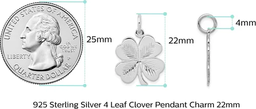 Vista 5 de Dije de plata de ley 925 maciza con textura de trébol de 4 hojas, regalos de joyería para mujeres, esposa, mamá, regalos para hombres, marido, papá