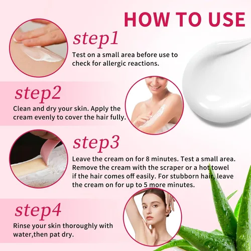 Vista 7 de Crema depilatoria para mujeres, crema depilatoria de aloe vera para áreas íntimas y áreas púbicas, depilación para cuerpo, piernas, brazos, axilas