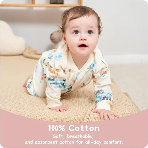 Vista 7 de Soft 100% Cotton Baby Boy Girl Unisex Romper Jumpsuits Newborns, Long Sleeve, 0-24 Months