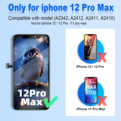 Vista 2 de Kit de reemplazo de pantalla para iPhone 12 Pro Max de 6.7 pulgadas, pantalla LCD Full HD con digitalizador de pantalla táctil 3D Touch, ensamblaje