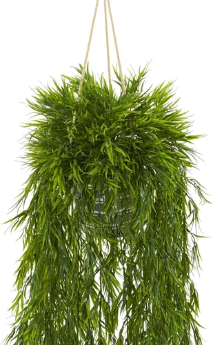 Vista 3 de Nearly Natural Mini planta artificial de bambú de 50 pulgadas en cubo de metal colgante