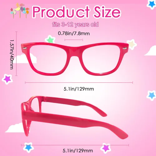 Vista 3 de SUNOVELTIES Paquete de 12 gafas cuadradas ultraligeras sin lente para disfraz, color neón, recuerdos de fiesta para niños y niñas, accesorios