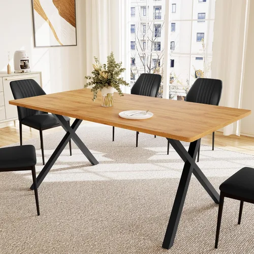 Vista 5 de HIPIHOM Juego de mesa de comedor de 5 piezas para 4-6 personas, mesa de cocina MDF de 63 pulgadas con 4 sillas tapizadas, patas de metal