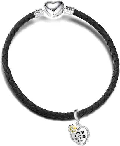 Vista 4 de NanMuc Abalorios de Pandora con estampado de pata chapado en oro, cachorro, perro, corazón, mascota, gato, aninmal, compatible con pulseras Pandora