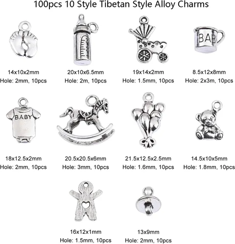 Vista 2 de Airssory Vida Religión Corazón Ojo Letra Número Naturaleza Flor Planta Fruta Animal Lucky Antique Charms, Plata, No es una piedra preciosa