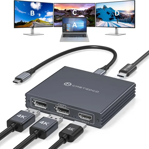 Vista 9 de Estación de acoplamiento Thunderbolt 4 monitores 4K a 60Hz para M1 M2 M3 M4 MacBook Pro/Air con tecnología DisplayLink, Base USB C 15 en 1 con 4