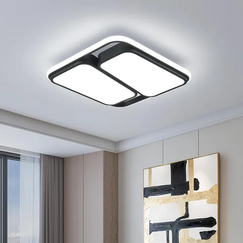 Vista 20 de ORANOOR - Lámpara de techo LED moderna, lámpara de techo de montaje empotrado regulable de 15.7 pulgadas en forma de cuadrado negro con control