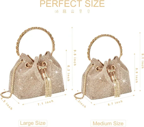 Vista 7 de Bolso de noche con diamantes de imitación para mujer, bolso de mano plateado con diamantes brillantes para mujer, fiesta, club, boda, baile