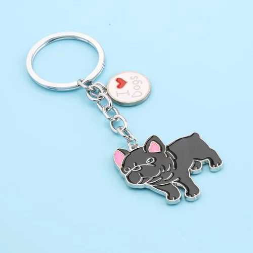 Vista 5 de BNQL Llavero de regalo de bulldog francés negro, regalo para los amantes del bulldog francés, regalo para el dueño de bulldog francés, llavero