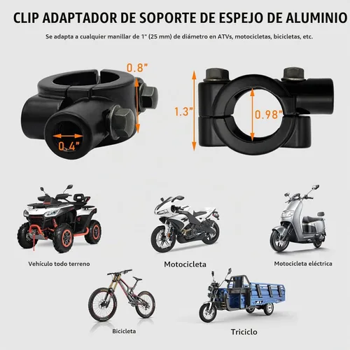 Vista 2 de 2 piezas de soporte de montaje para espejo de manillar de motocicleta, abrazadera de montaje de rosca de espejo de aluminio de 7/8", adaptador
