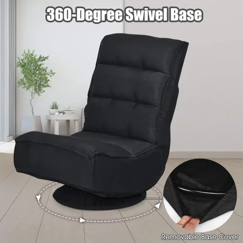 Vista 7 de FANTASK Silla de suelo giratoria de 360 grados, sofá plegable con 5 posiciones ajustables y respaldo, silla de descanso perezosa para relajarse Negro