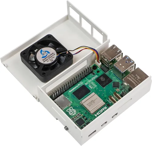 Vista 2 de Yahboom Funda para Raspberry Pi 5 Negro Blanco Metal Enfriamiento Funda Protectora con Ventilador de Velocidad Ajustable Anticolisión (blanco)