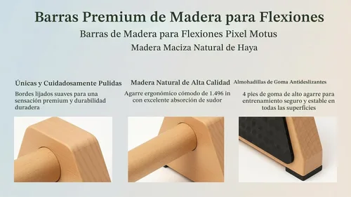Vista 4 de Barras de empuje de madera – Paraletas de madera maciza con asas ergonómicas aptas para muñecas y pies de goma antideslizantes – Asas de empuje