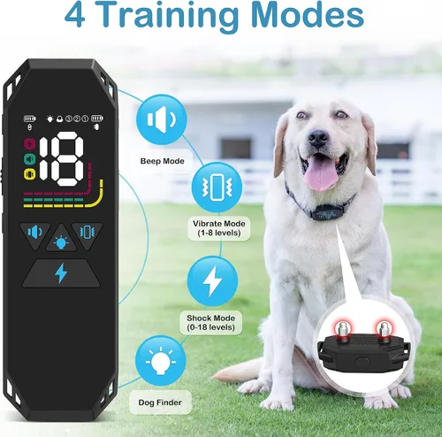 Vista 2 de Collar de entrenamiento para perros, collar de choque para perros con control remoto, 2500 pies y 4 modos de entrenamiento pitido, vibración, choque