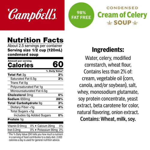 Vista 2 de Sopa Campbell's Condensada Crema de Apio 98% Libre de Grasa, Lata de 10.5 Onzas