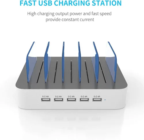 Vista 2 de MSTJRY Estación de carga para múltiples dispositivos: Estaciones cargadoras multi USB-A de 5 puertos, organizador multidispositivo, base de carga
