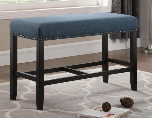 Vista 2 de Roundhill Furniture PB162BU Biony Banco de Comedor de Tela de Altura de Mostrador con Ribete de Tachuelas, Azul