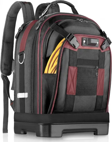 Vista 10 de Mochila de herramientas con compartimento para portátil, bolsa de herramientas completamente abierta, bolsas de herramientas HVAC, mochila