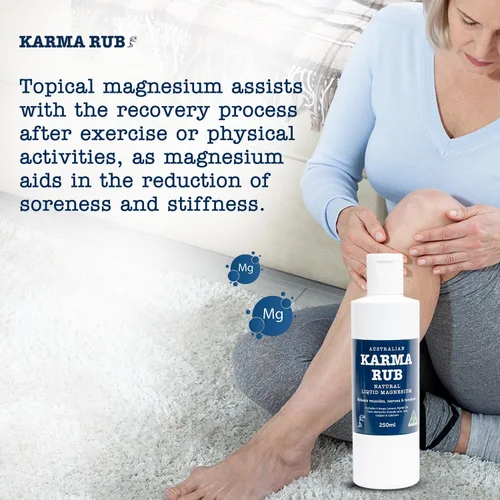 Vista 4 de Karma Rub Aceite de magnesio líquido tópico – 100% natural, oligominerales – Alivio del estrés, alivio de la migraña, alivio del dolor muscular