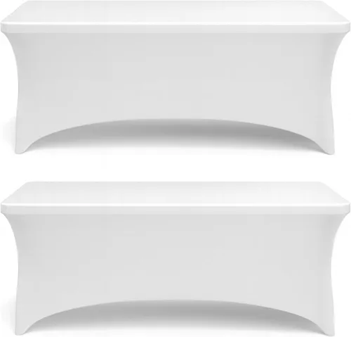 Vista 7 de White Classic Juego de 2 manteles de elastano elástico para mesas rectangulares, resistentes a las arrugas, plegable, color negro