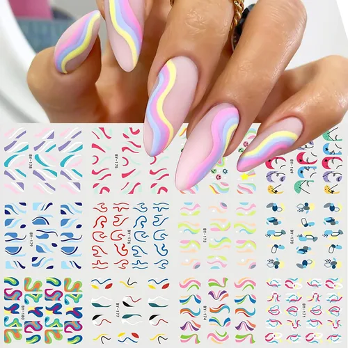 Vista 11 de Calcomanías holográficas para arte de uñas, diseños holográficos de transferencia de agua de hoja de arce de otoño, hojas de otoño, hongos