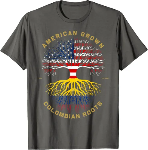 Vista 104 de Camiseta de regalo con la bandera de Estados Unidos con árbol de raíces colombianas