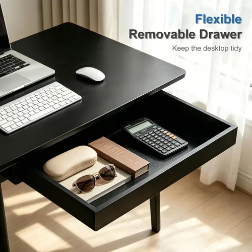 Vista 3 de Nnewvante Escritorio pequeño para computadora de 31.5 pulgadas con cajón, color negro