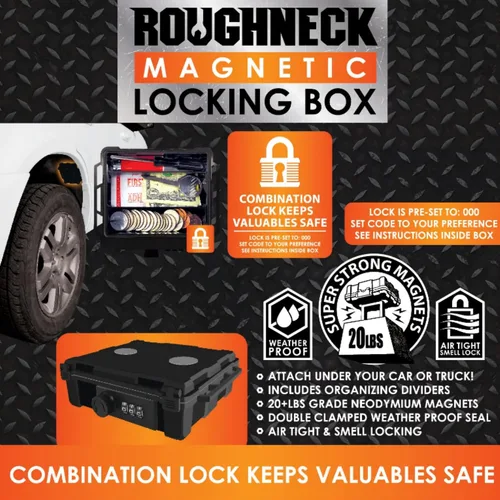 Vista 3 de Caja de almacenamiento con cierre magnético impermeable con divisores internos, caja de montaje magnético Hide-A-Key, color negro, mediana