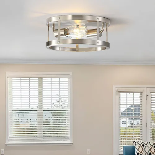 Vista 2 de Lámpara de techo con 2 luces de níquel cepillado semiempotradas, 11 pulgadas, moderna, para interiores, cocina, interiores, interiores, cocina