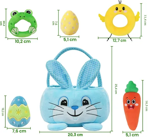 Vista 2 de Juego de canasta de Pascua para bebé, 6 unidades, cesta de Pascua personalizada con conejito azul, pollo, zanahoria, huevo, rana, cesta de Pascua