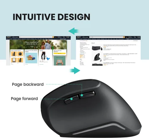 Vista 6 de Perixx PERIMICE-804 - Ratón vertical Bluetooth, conexión Bluetooth para Windows y sistema Android, funciona sin receptor USB, color negro