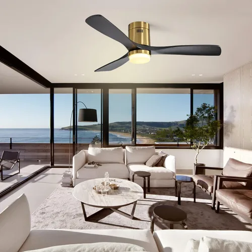 Vista 6 de Sofucor - Ventilador de techo empotrado y de varilla corta de 52 pulgadas con luz, con 3 aspas de madera maciza y control remoto, ventilador