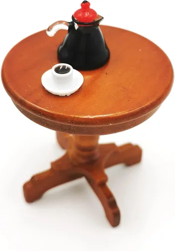 Vista 3 de Accesorios de decoración de casa de muñecas, muebles de casa de muñecas 1:12, mesa auxiliar redonda de madera en miniatura