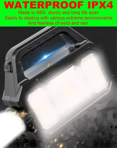 Vista 3 de Linterna LED solar reflector linterna linterna de mano proyector luces de trabajo 6 Light Modes/ Rechargeable Super Bright 6000LM/ Multifunctional