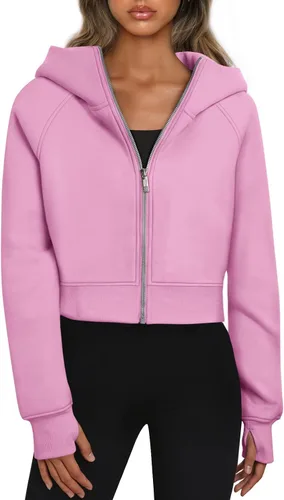 Vista 10 de Trendy Queen Sudaderas con capucha y cremallera para mujer, chaquetas Verde Armada (ArmyGreen)