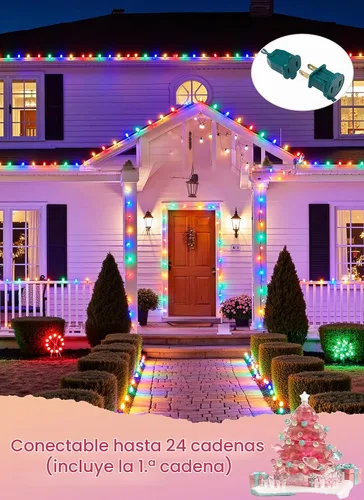 Vista 3 de Luces de Navidad para exteriores, 68 pies, 100 luces LED C9 con clips de Varios