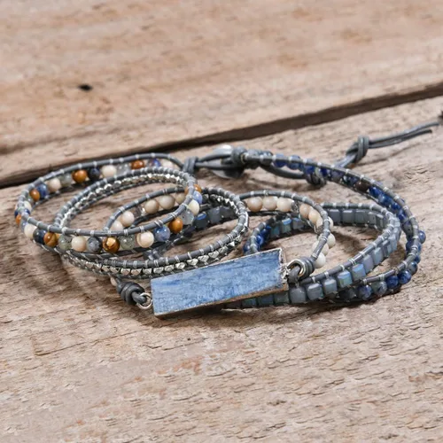 Vista 3 de Ygline Pulsera bohemia hecha a mano, con piedra de cristal, envolvente, de cuero, para mujer