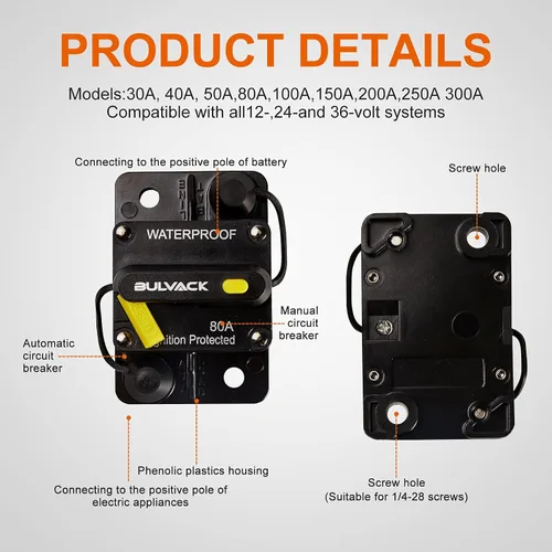 Vista 5 de Disyuntor de 30 amperios con reinicio manual para motores marinos de arrastre de automóvil, barco, ATV, protección de potencia manual para fusibles