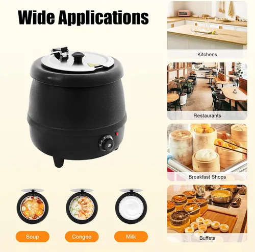 Vista 8 de Calentador de sopa eléctrico comercial de 110 V 400 W con tapa y olla desmontable de acero inoxidable para restaurante y familia grande