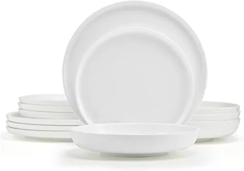 Vista 13 de Mikasa Bentlee Bone China - Juego de vajilla ligera de 12 piezas resistente a las astillas, servicio para 4, color blanco