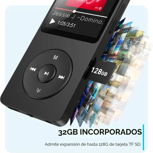 Vista 4 de Reproductor MP3 AGPTEK A02 con Bluetooth 5.3, reproductor de música portátil con pantalla de 1.8 pulgadas, bocina, radio FM, grabadora de voz, Negro