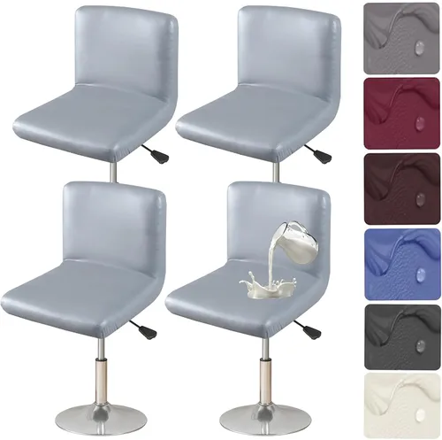 Vista 11 de HFCNMY Fundas para taburete de bar, 4 unidades, elásticas, impermeables, de PU con respaldos, lavables, fundas giratorias para taburete de bar