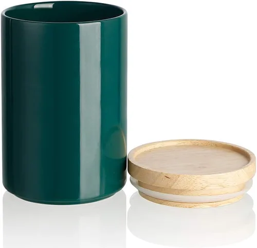 Vista 44 de Recipientes de cocina Sweejar, tarro de almacenamiento de cerámica para alimentos, recipientes apilables con tapa hermética de madera para servir