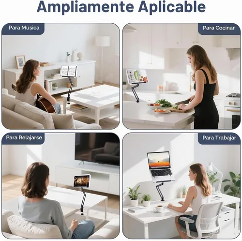 Vista 5 de ASIEIT Soporte para libros con abrazadera de escritorio, soporte de aluminio para libros de altura y ángulo ajustables, soporte para libros de Negro