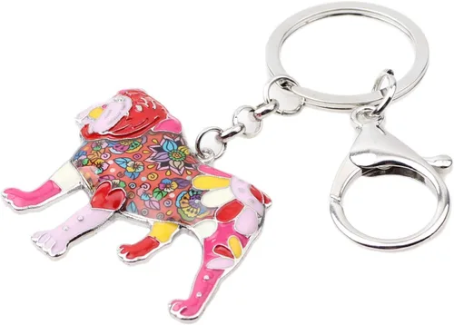 Vista 3 de WEVENI Llavero de bulldog inglés antiguo de aleación esmaltada, accesorios para mascotas, joyería para mujeres y niñas, cartera, mochila, encantos