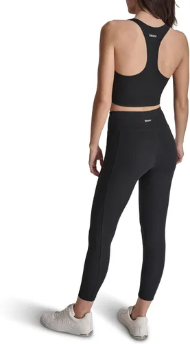 Vista 4 de DKNY Leggings de compresión de cintura alta 7/8 con bolsillo tipo cargo para mujer Negro