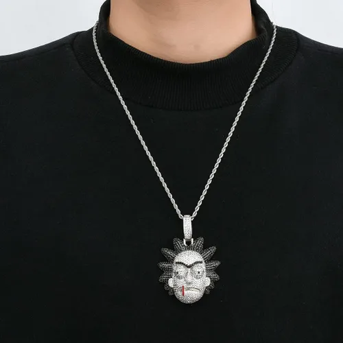 Vista 6 de Rick Colgante Rick N Morty Collar Personaje Micro incrustado Zircon Hip Hop Cadena Collar
