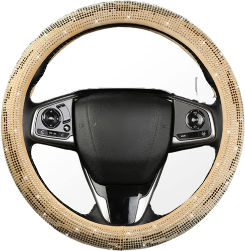 Vista 3 de Bling Bling - Funda para volante con diamantes de imitación brillantes para niñas, ajuste universal de 14.5 pulgadas, C-beige beige (C-beige)