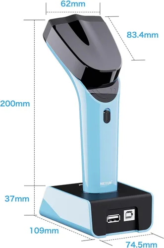 Vista 7 de NETUM Escáner de código de barras 1D, Bluetooth inalámbrico con cuna Azul