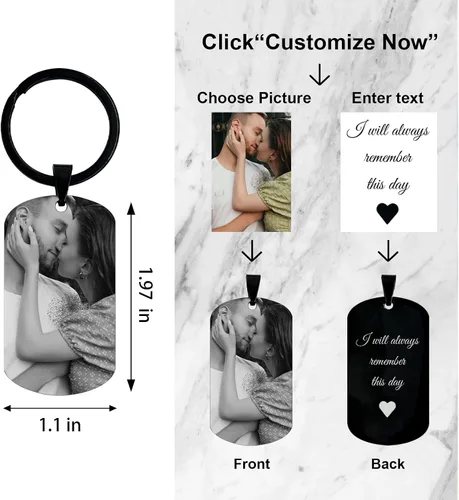 Vista 4 de BotheYi Llaveros personalizados con fotos personalizadas, llaveros con texto grabado, nombre de perro para novio, hombres, regalos conmemorativos